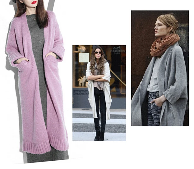 100% натуральная кашемировая смесь длинные кардиганы Модные женские кашемировые