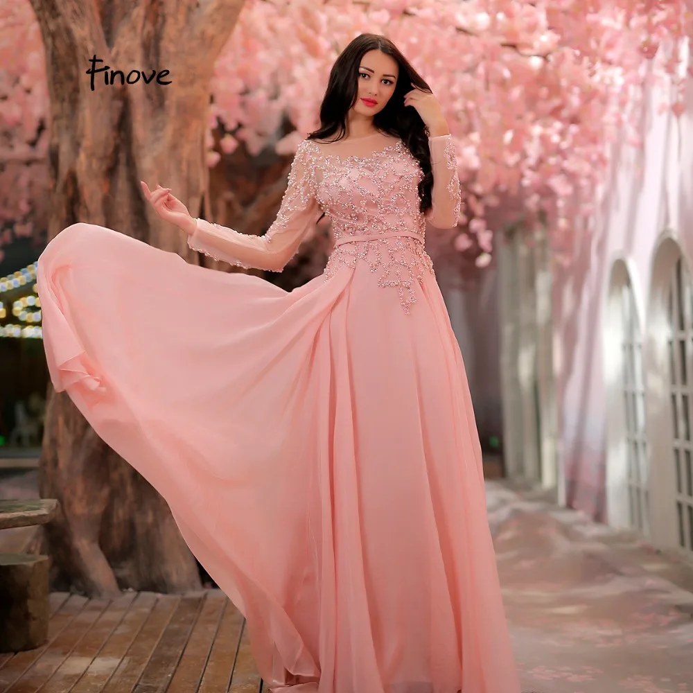 Платье вечернее шифоновое в пол с длинным рукавом и бусинами|vestido de festa longo|evening