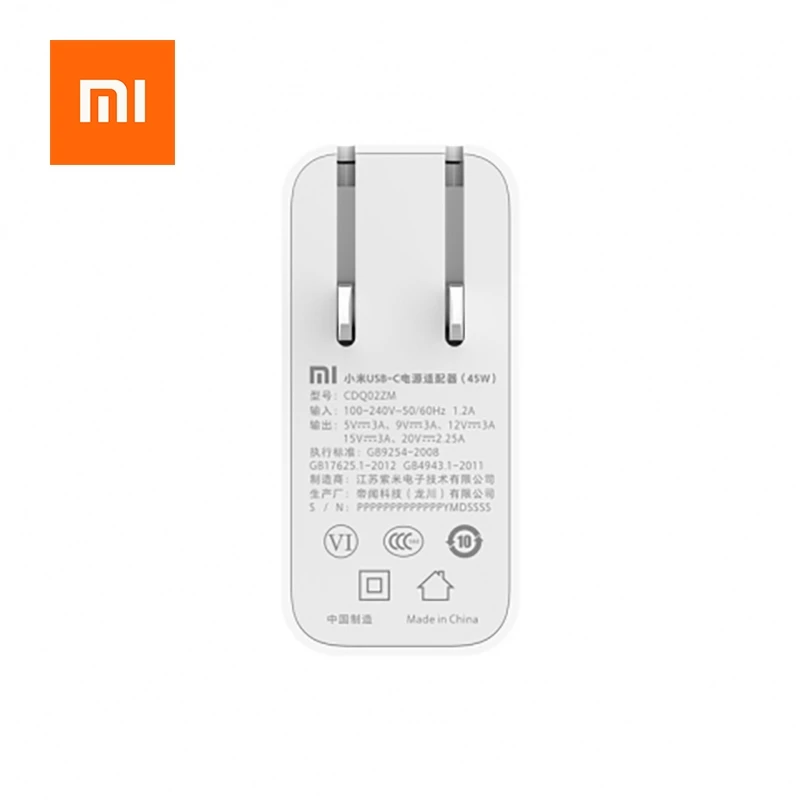 Адаптер питания Xiaomi Type-C USB-C (45 Вт 65 Вт) 5 в 9 12 В 15-3A 20V-2.25A QC3.0 устройство быстрое