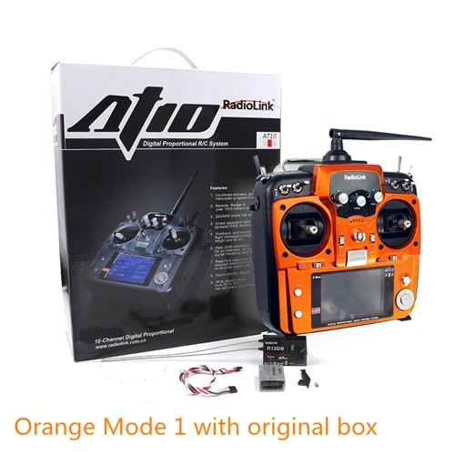 Mode1 Orange origina radiolink AT10 II 2,4 Ghz 12CH RC передатчик TX с R12DS приемником RX PRM-01 вертолет на дистанционном управлении DIY самолет пульт дистанционного управления - Цвет: Mode1 Orange origina