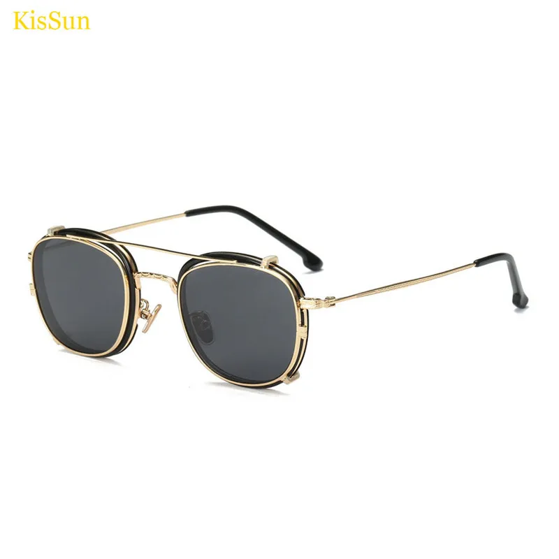 

Gold Black Steampunk Sunglasses Men Ray Sunglass Mirrored Fashion Polarized Clip on Sunglasses Mirror Punk Trendy Glasses 2017