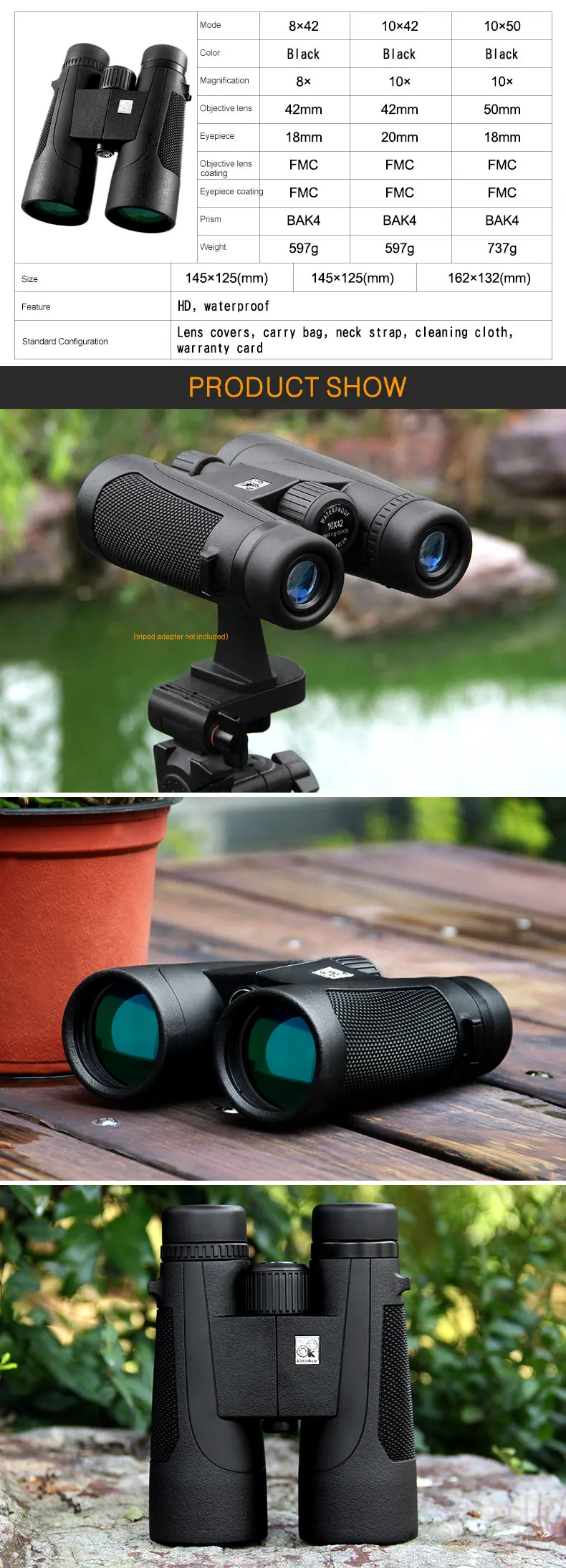 Eyeskey 8/10x42 10x50 бинокль для спорта на открытом воздухе, Телескоп, Бинокль, телескоп, широкий угол, для охоты,, черный