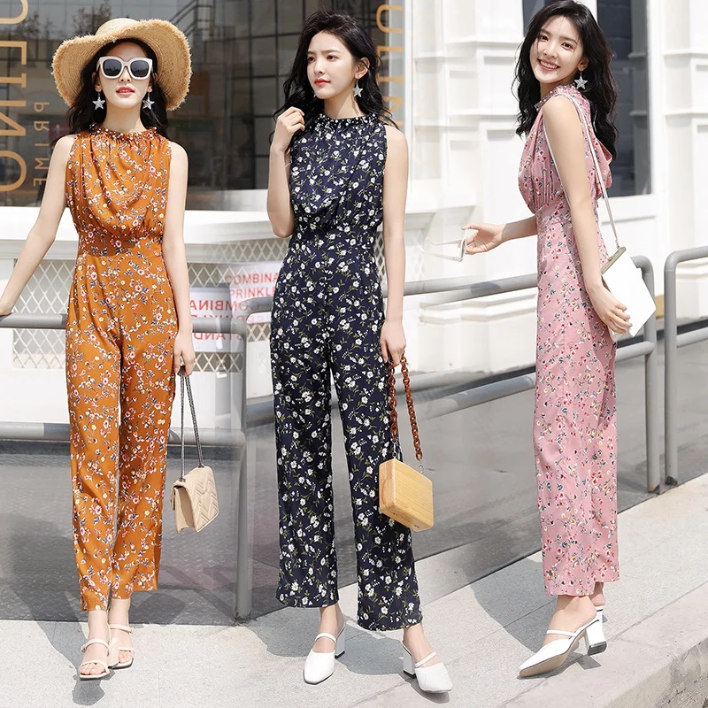 Женские летние комбинезоны цельные брюки элегантные длинные женские с цветочным