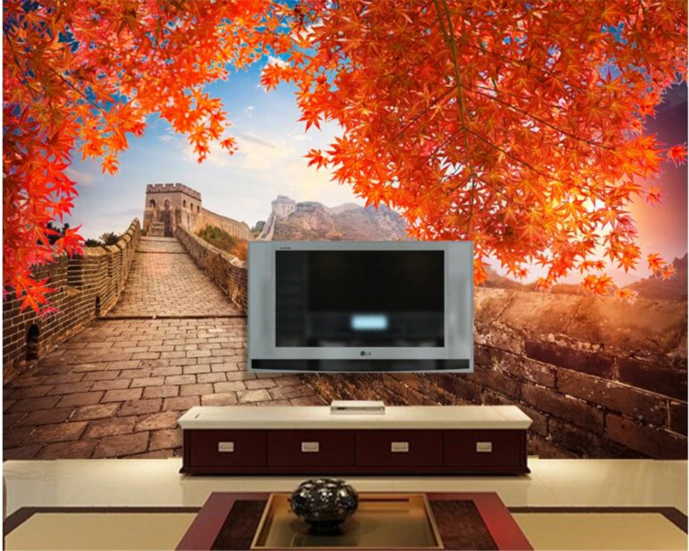 

beibehang Papel de parede 3d wallpaper home decoration wallpaper simple red leaves high - definition TV backdrop wall tapety