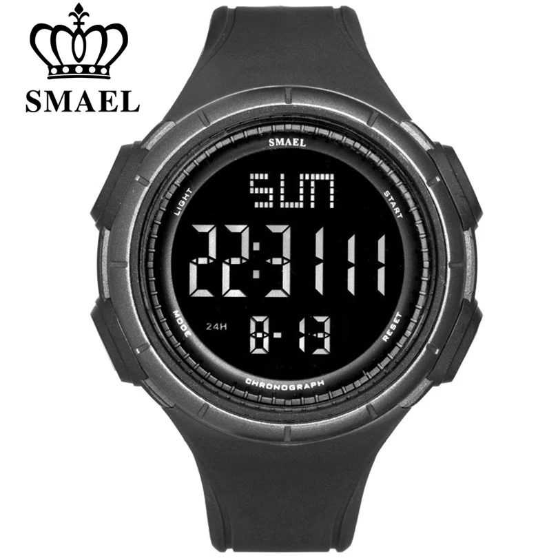 Мужские цифровые водонепроницаемые часы SMAEL светодиодный хронограф с большим