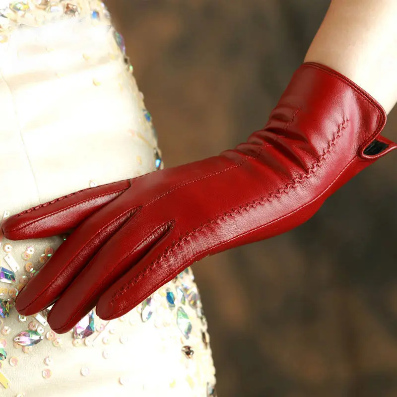 wine red KLSS Брендовые женские перчатки из натуральной кожи, модные элегантные женские перчатки из овчины, высококачественные перчатки из козьей кожи, бархатные 860 - Цвет: wine red