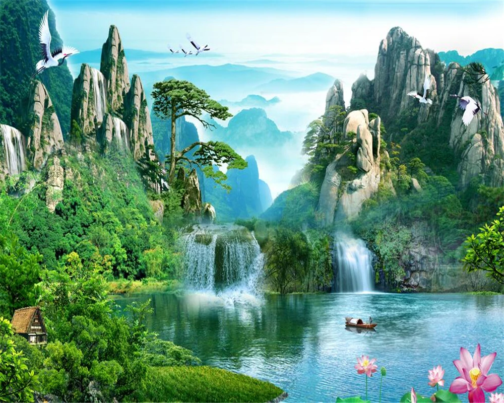 

Beibehang Custom Wallpaper HD Nature Waterfall Oil Painting Modern Abstract Art Wall Paintings Living Room wall mural Wallpaper