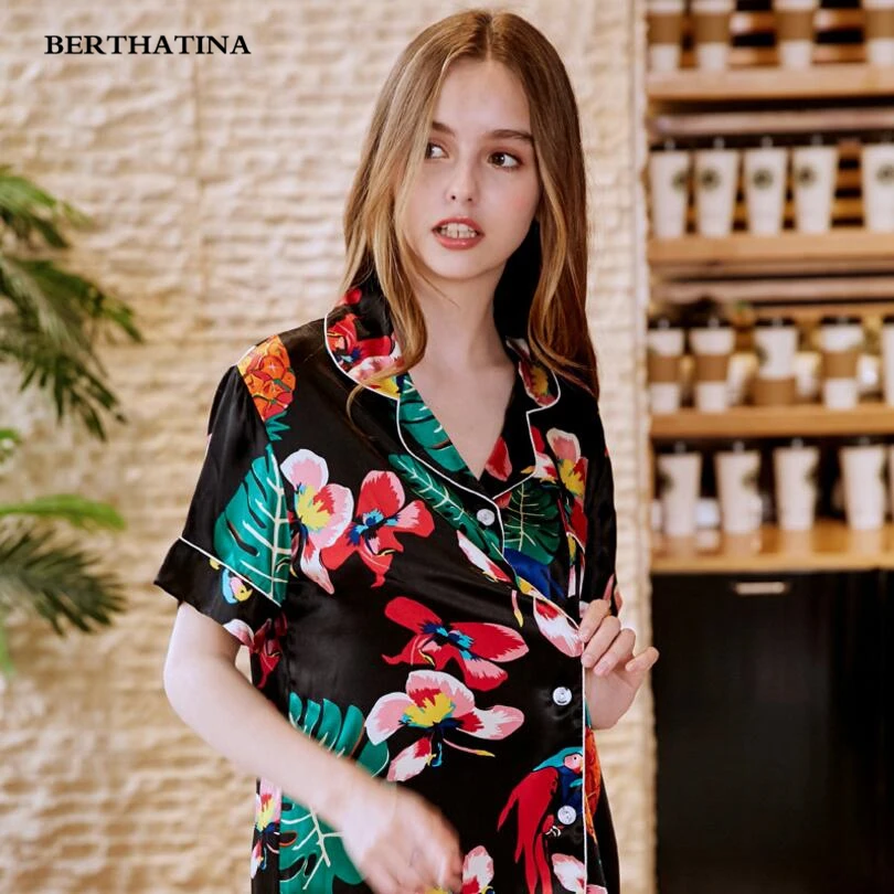 BERTHATINA Новый женский пижамный комплект из искусственного шелка и сатина топ с