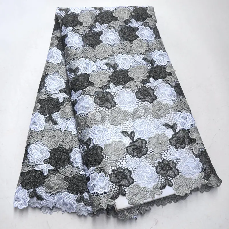 African Laces Fabrics Pink White Embroidered Guipure Lace Fabric With stones beads High Quality Nigeria Cord QG748 | Дом и сад