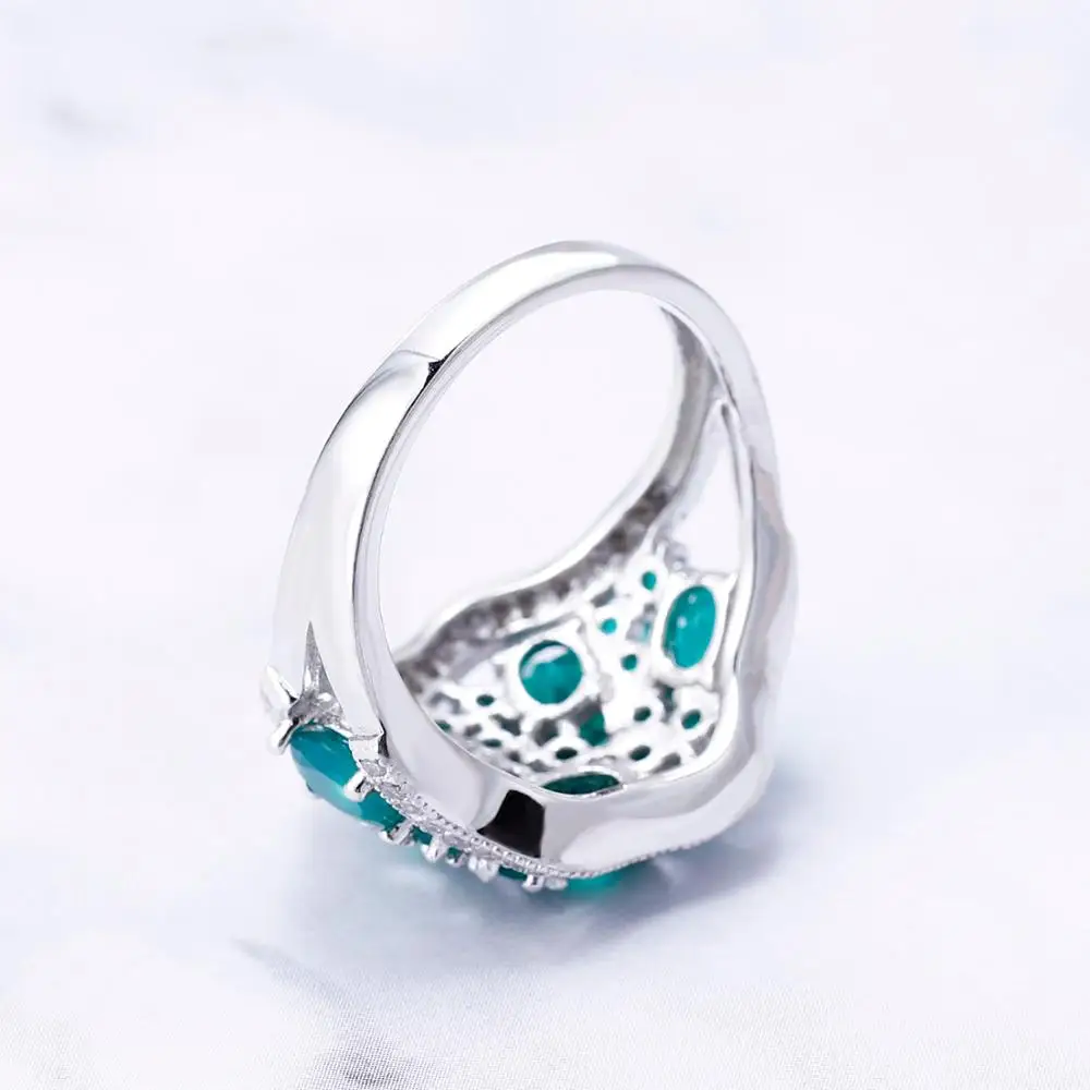 Gem's Ballet 4.77Ct натуральный зеленый агат, натуральный камень, винтажные кольца, твердые 925 пробы серебряные ювелирные украшения для женщин, элегантный подарок