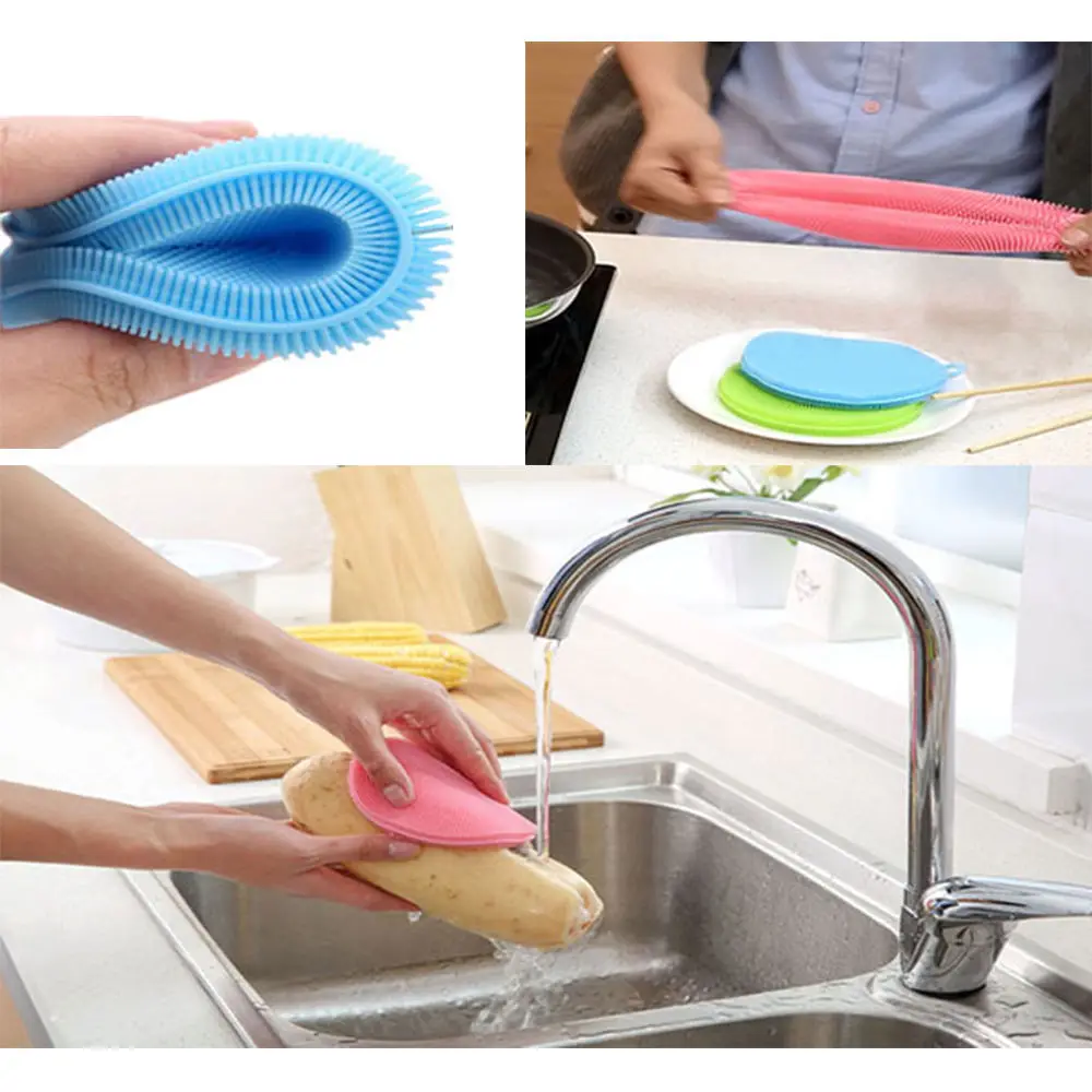 Безопасная силиконовая щетка для овощей и фруктов антибактериальная губка