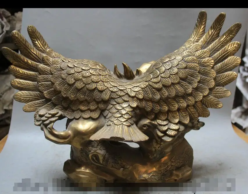 674094 + 19 &quotКитайский Фэн-Шуй Латунь Животных Eagle Hawk царь птиц Летать Статуя