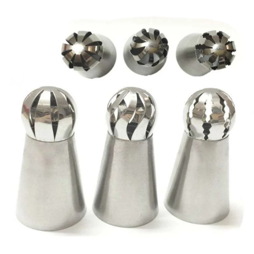 3 шт./набор Насадки для кондитерских изделий из нержавеющей стали для украшения пирожных и кексов сферической формы Шаровые кексы Инструмент для выпечки и украшения тортов.