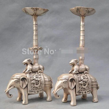 0 10 ''Китай Серебряная бронзовая пара свеча в виде слона статуя | Дом и сад