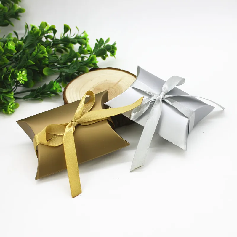 10 шт./лот Лента Свадебные сувениры коробки для конфет золотой или серебряный цвет