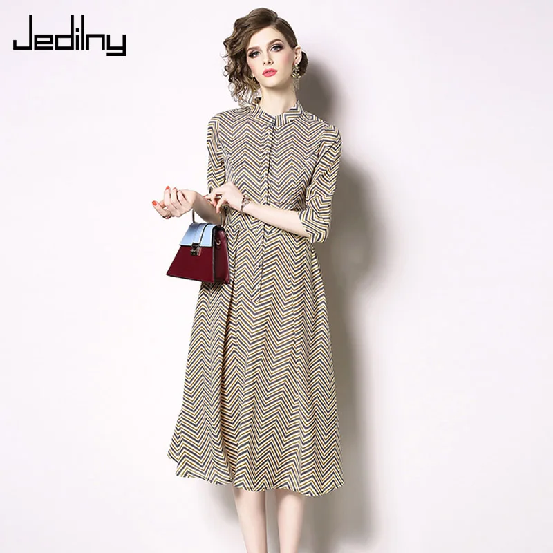 Повседневные платья в полоску с принтом 2019 летнее женское платье СО СТОЯЩИМ