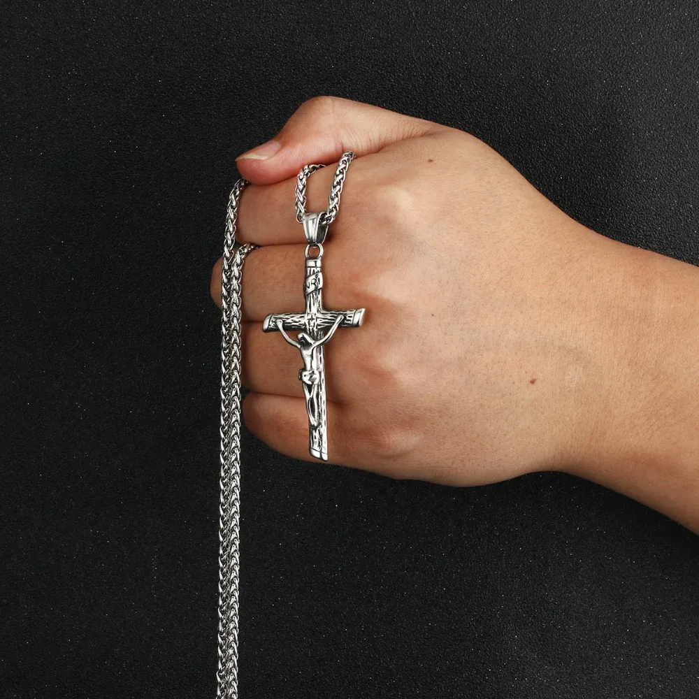 Стильная цепочка из нержавеющей стали с крестом INRI Jesus, подвеска и ожерелья, мужские Модные ювелирные изделия, золото, серебро, подарок для отца NC017