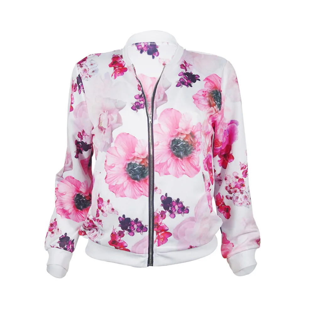 

Nice New Autumn Women Fashion Print Flower Long Sleeve Sweatshirt Jumper Polyester Zipper Top Pullover Jacket Outwear Coat
