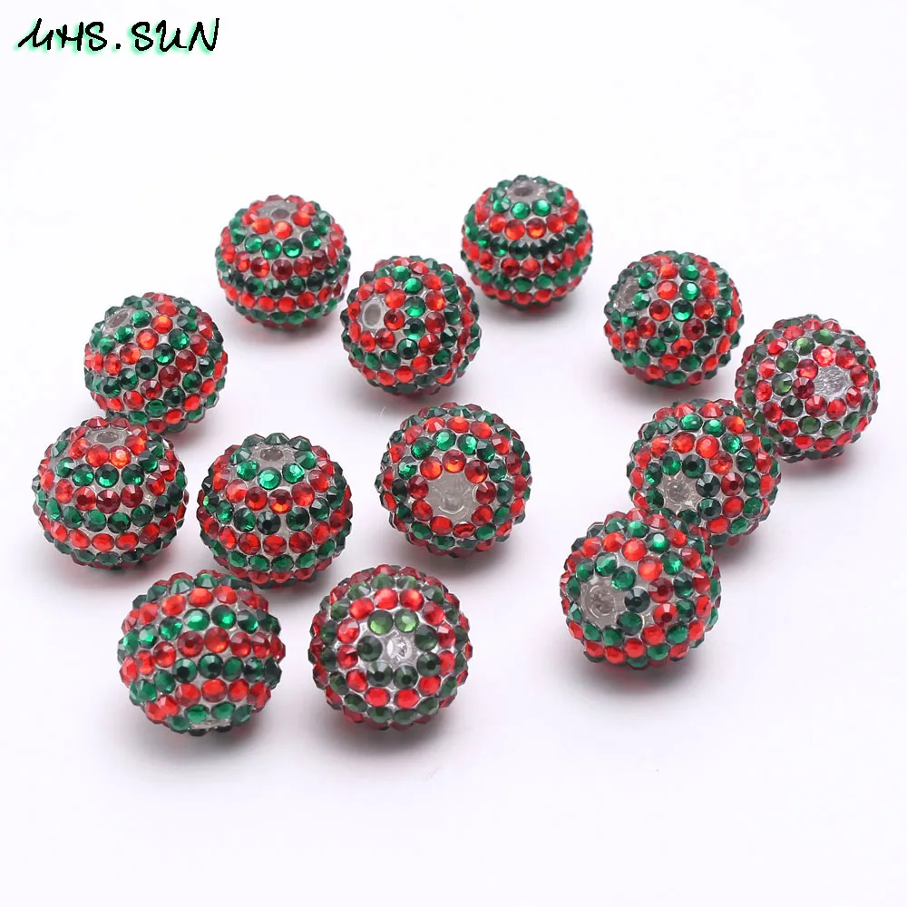 Бусины MHS.SUN 18 мм/20 мм/22 мм в красную и зеленую полоску массивные бусины стразы из