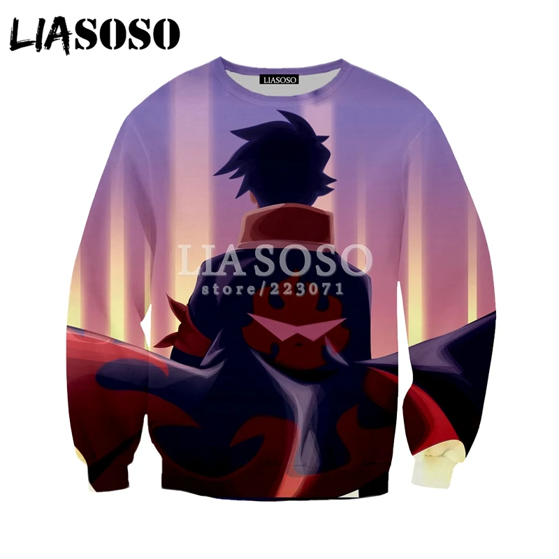 LIASOSO Осенняя мода для мужчин и женщин Tengen Toppa urren Lagann толстовка с 3D принтом аниме унисекс с длинными рукавами Забавный пуловер A033-05