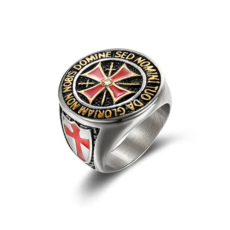 Milatu Ретро гладить кольцо тамплиеров Нержавеющая сталь Для мужчин красной эмалью