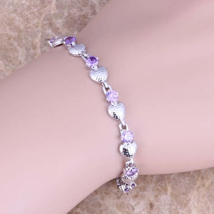 Noblest фиолетовый кубический цирконий посеребренный звеньевой браслет цепочка 6 5 7