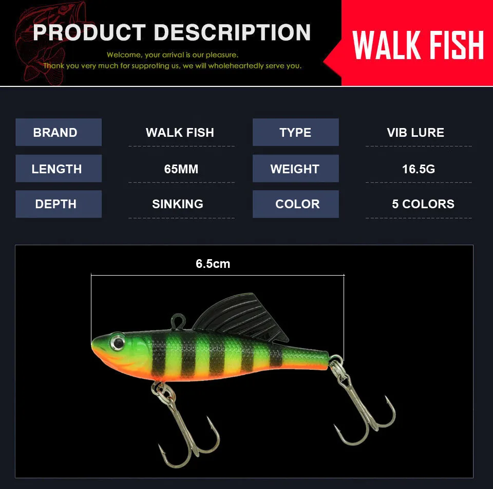 WALK FISH, 1 шт., Vantage Balance Vib, приманка для подледной рыбалки, воббер, Pesca, силиконовая искусственная приманка, 65 мм, 16,5 г, свинцовая рыба, мягкая рыба