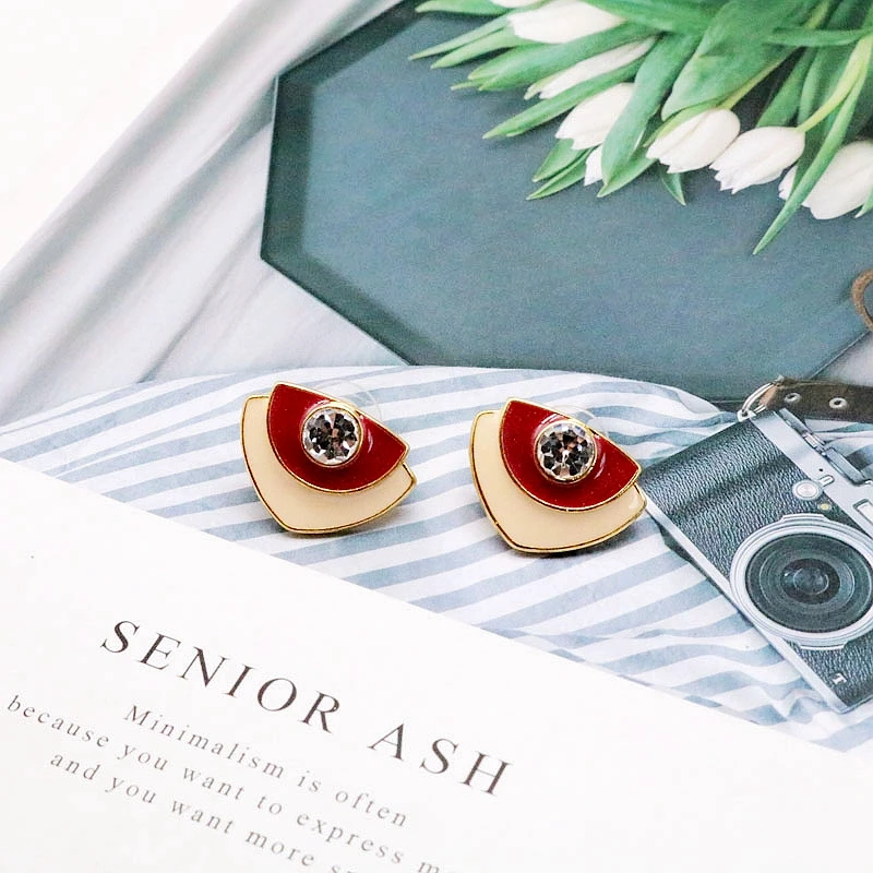 

Geometric Red Ivory Ename Mixed Elegant Cute Earrings Modern Brincos
