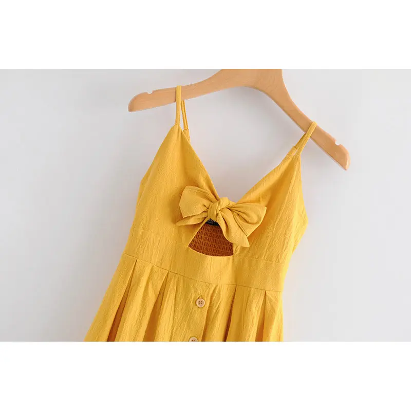 2019 новое летнее желтое Сексуальное Женское платье без рукавов с галстуком
