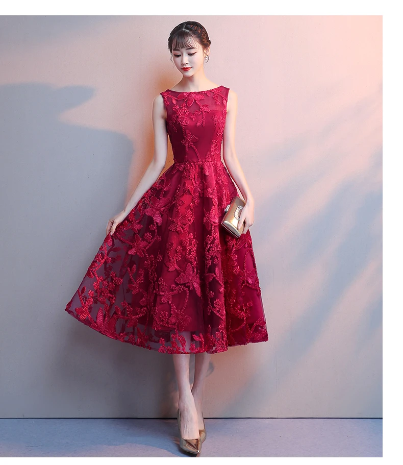 Robe De Soiree, красное вино, кружево, вышивка, без рукавов, а-силуэт, вечерние платья, для банкета, элегантные, вечерние, для выпускного вечера, LF189