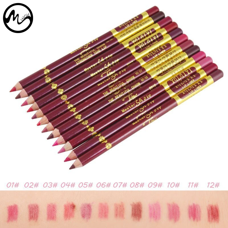 Карандаш для губ водостойкий 12 цветов телесный деревянный|lipliner pen|lip liner pencil