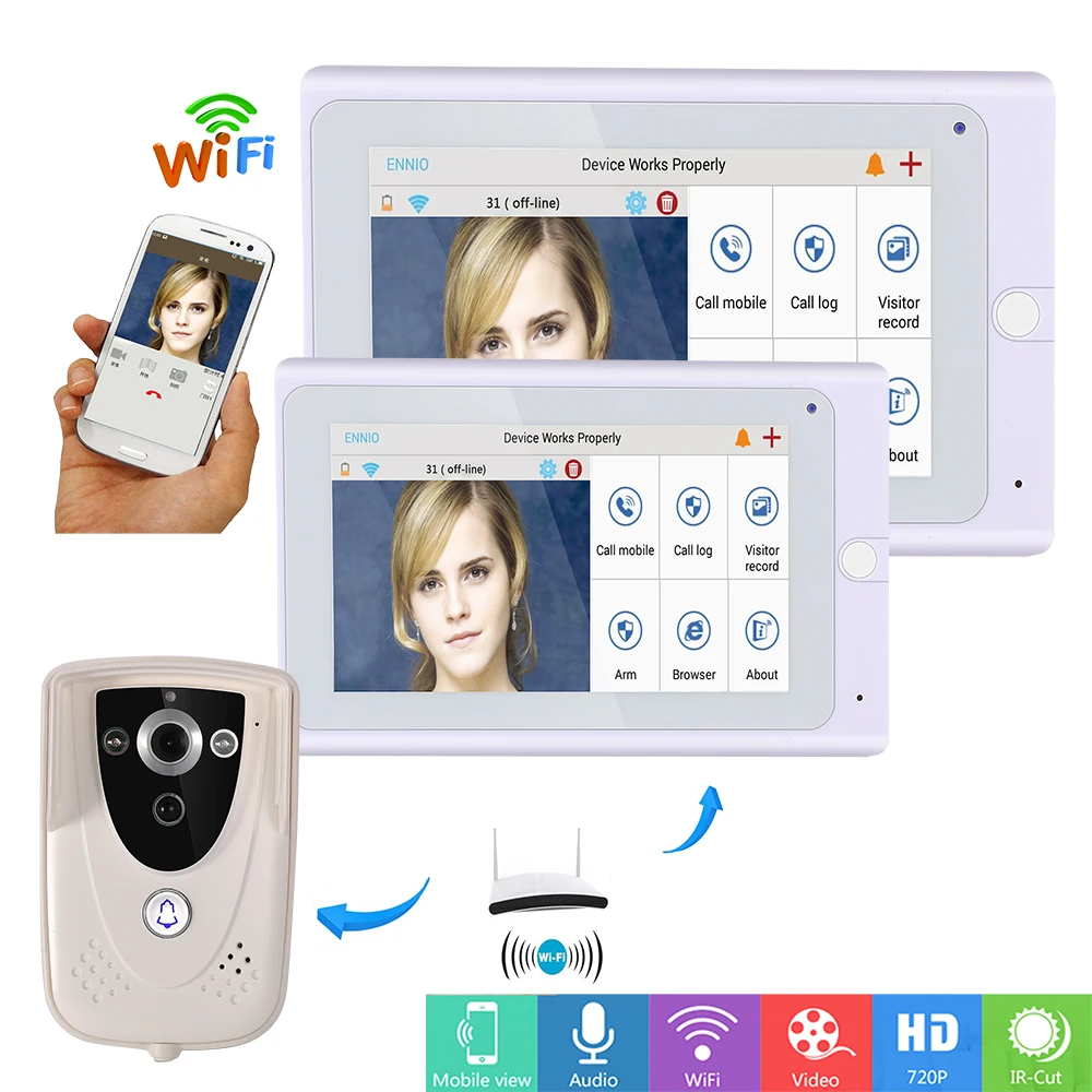 Беспроводной видеодомофон 720P 7 &quot Wi-Fi IP домофон дверной звонок камера ИК ночное
