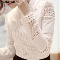 new women blouses slim bottoming long sleeved white shirt lace hook flower hollow plus size s 5xl