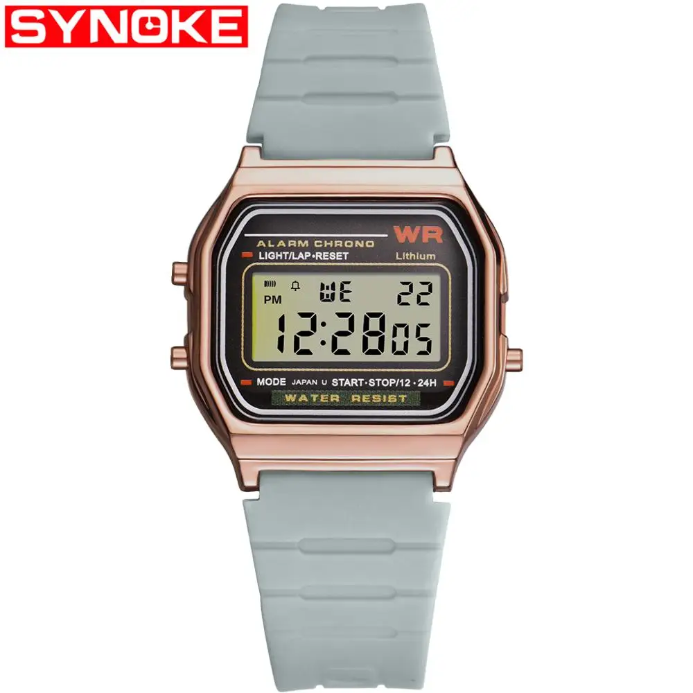 rose gold and gray SYNOKE Мужские квадратные цифровые часы для бега плавания спортивные черные водонепроницаемые мужские часы светодиодный дисплей цифровые наручные часы - Цвет: rose gold and gray