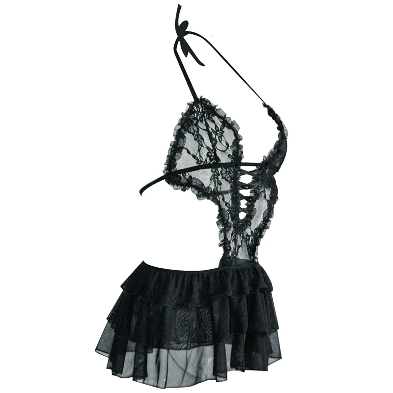 Сексуальное черное кружевное женское нижнее белье ночная рубашка с открытой