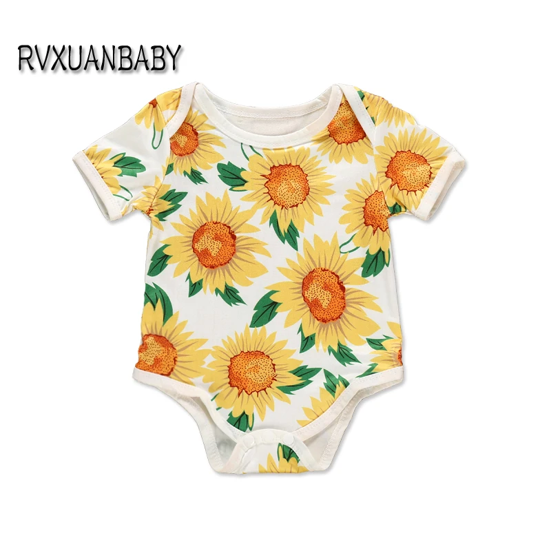

Summer New Born Baby Clothes Short Sleeve Bodysuit Sunflower O-neck Jumpsuit Outfit Kids Baby Girl Floral Playsuit Clothes