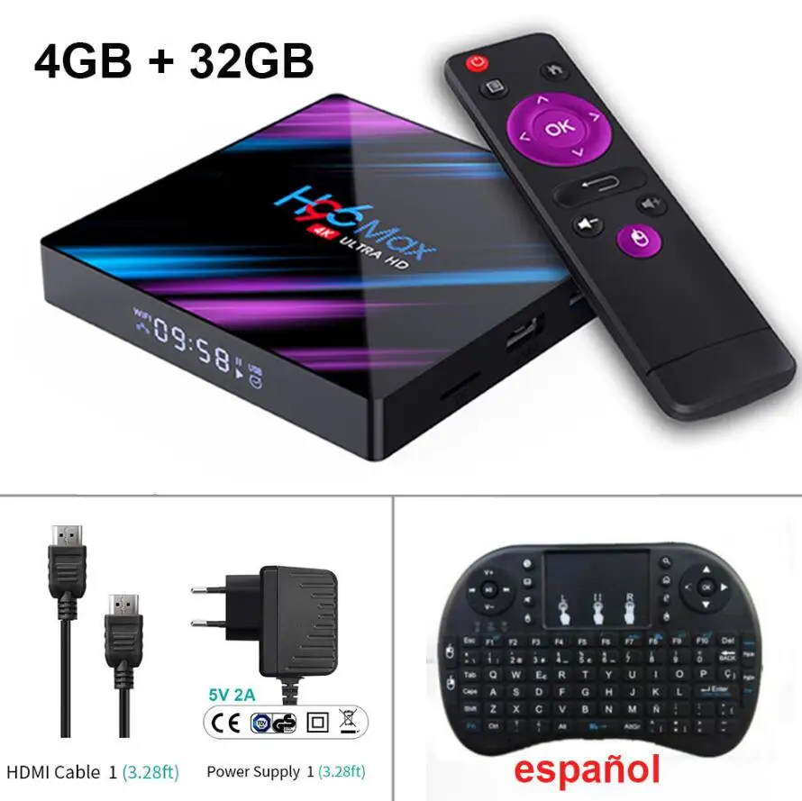 4GB 32GB Add Spanish H96 Max Plus 4 Гб 64 ГБ Android ТВ приставка 9,0 Смарт ТВ приставка RK3318 2,4G/5 ГГц Wifi HDR 4K H.265 4 ГБ 32 ГБ H96MAX медиаплеер телеприставка - Цвет: 4GB 32GB Add Spanish