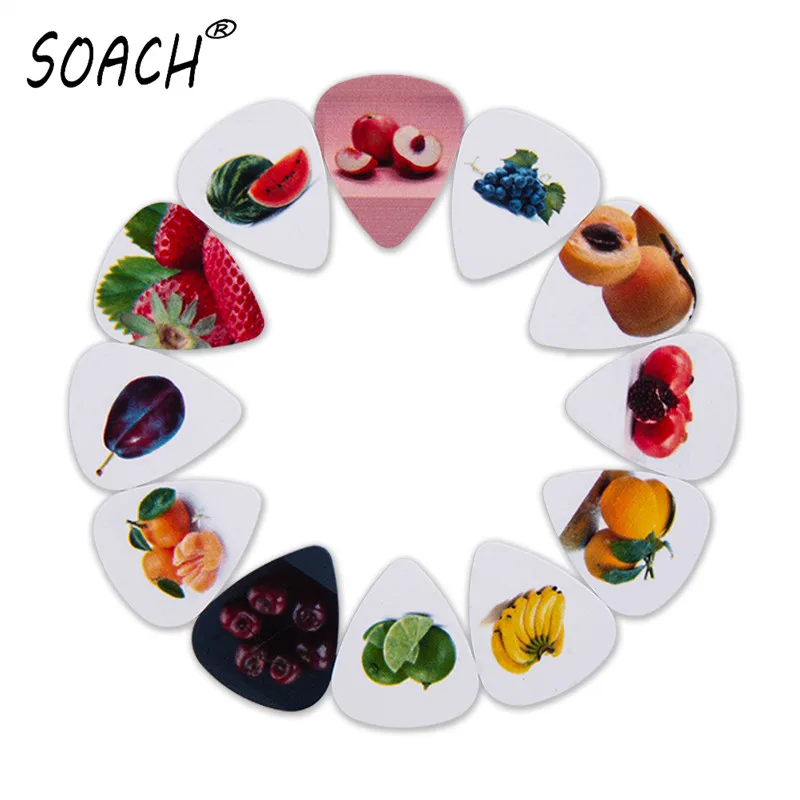 

SOACH 50 шт./лот 0,46/0,71/1,0 мм, все виды фруктов, акустические гитары, медиаторы, аксессуары, гитара, лопатка, бас-гитара, укулеле
