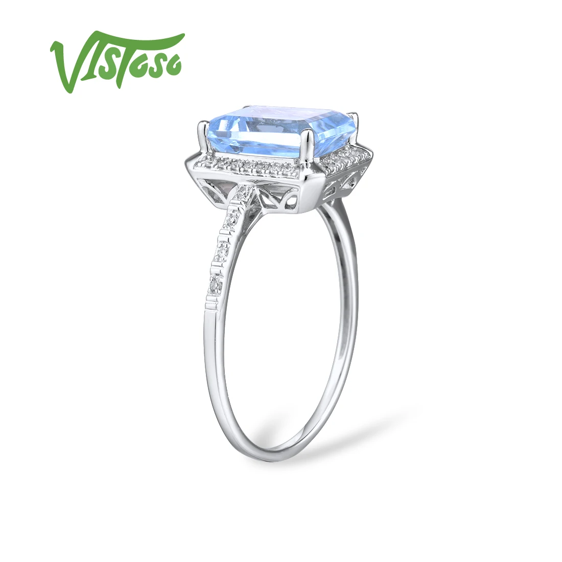 VISTOSO 14 K 585 кольца из белого золота для женщин Блестящий Алмаз лимпид Небесно-Голубой Топаз/Зеленый Аметист юбилей классические ювелирные изделия