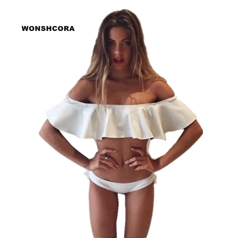 WONSHCORA большой лист лотоса одно плечо сексуальный женский комплект бикини с