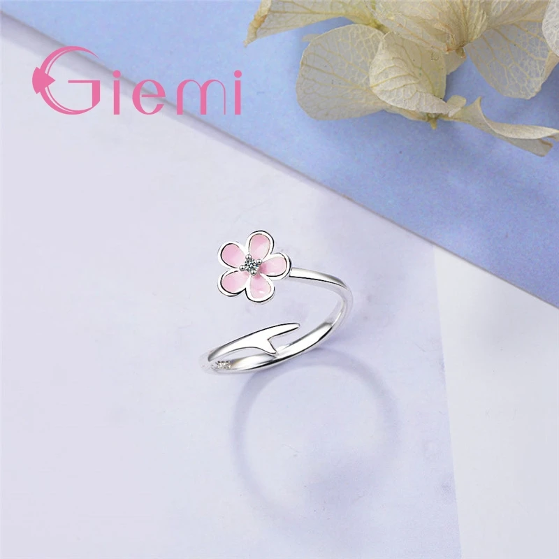 Новые Романтические Розовые открытые кольца с цветами для женщин и девушек