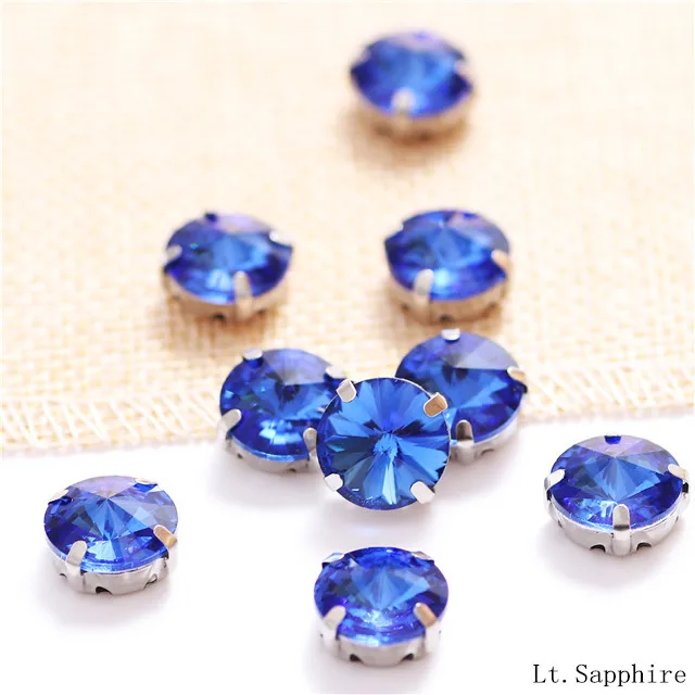 Lt.Sapphire Круглый шить на Стразы с серебряной оправе в виде когтя Изделия из кристаллов, хлопковая ткань для одежды, аксессуары для художественного оформления ногтей, ручная работа - Цвет: Lt.Sapphire