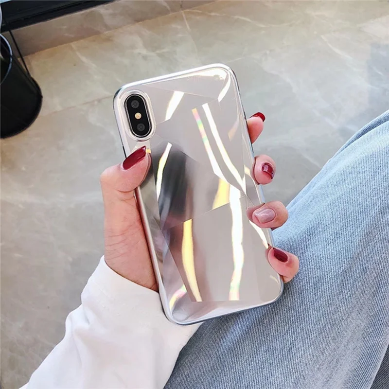 Гальванизированный Алмазный зеркальный чехол для телефона iphone XS Max/XS/XR 7/8 половина пакета 6/6s 7/8 plus(золото/розовое золото/черный/серебристый - Цвет: Silver