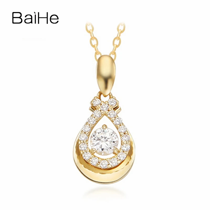 BAIHE Твердые 18K желтое золото 0.42ct круглые H/SI натуральные бриллианты женский