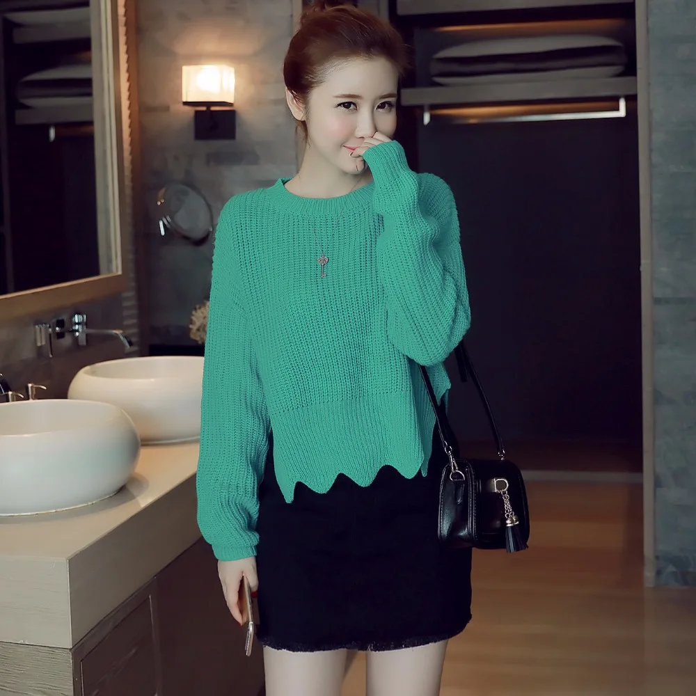 New Arrival 2018 Autumn Women Solid Knitted O Neck Sleeve Sweater Shirts Lady Hollow Ruffles Top tees women's clothing 3160 | Женская