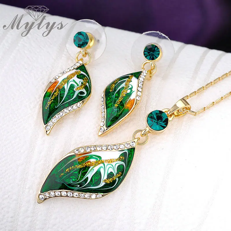 Mytys зеленые Наборы украшений в форме листьев ожерелье и серьги комплект