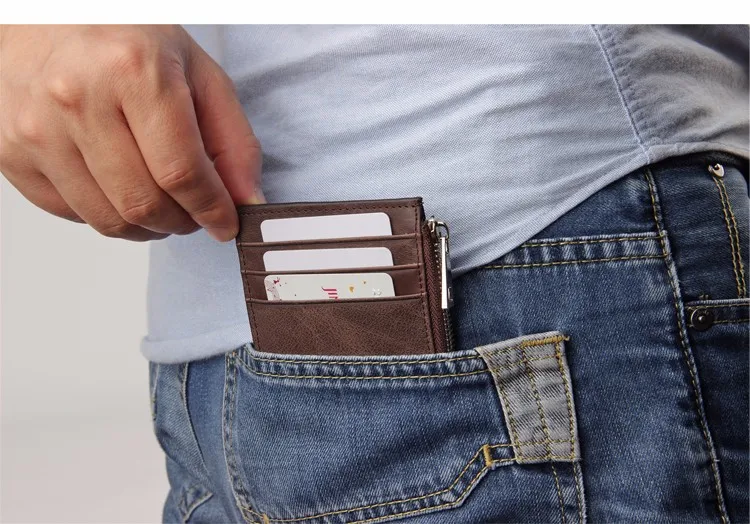 Брендовый мужской кошелек, RFID Блокировка, натуральная кожа, тонкий кошелек, маленький ультра-тонкий компактный кошелек, держатель для карт, Мужской дизайнерский Кошелек для монет