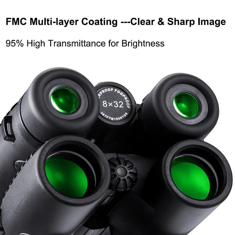 HUTACT 8x32 Компактный бинокль для охоты Мощные линзы Покрытие FMC Для наблюдения за