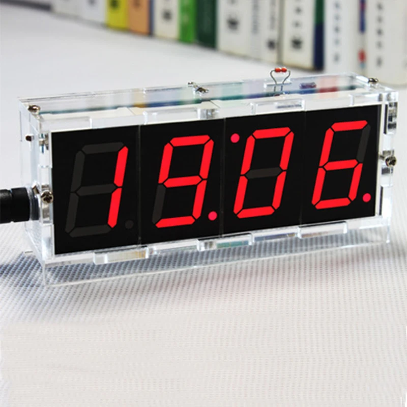 DIY 4 цифры светодиодный электронные часы, набор для самостоятельной сборки Температура светильник Управление версия ночной Светильник отображения времени большой экран таблицы настольные часы