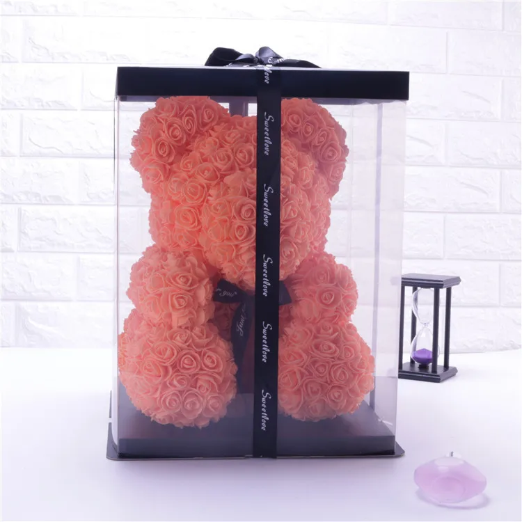 orange with box Искусственный плюшевый мишка цветок медведь пена Роза плюшевый мишка коробки Свадебная вечеринка Декор Цветы День Святого Валентина подарок розовый медведь - Цвет: orange with box